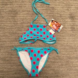 Snapperrock polka dot crossing halter bikini NWT